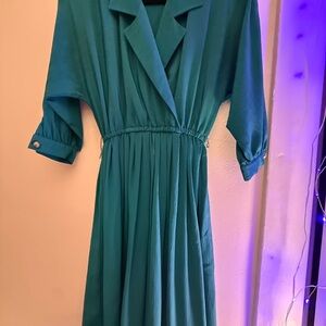 Leslie Fay Teal Green Long Sleeve Midi Dress